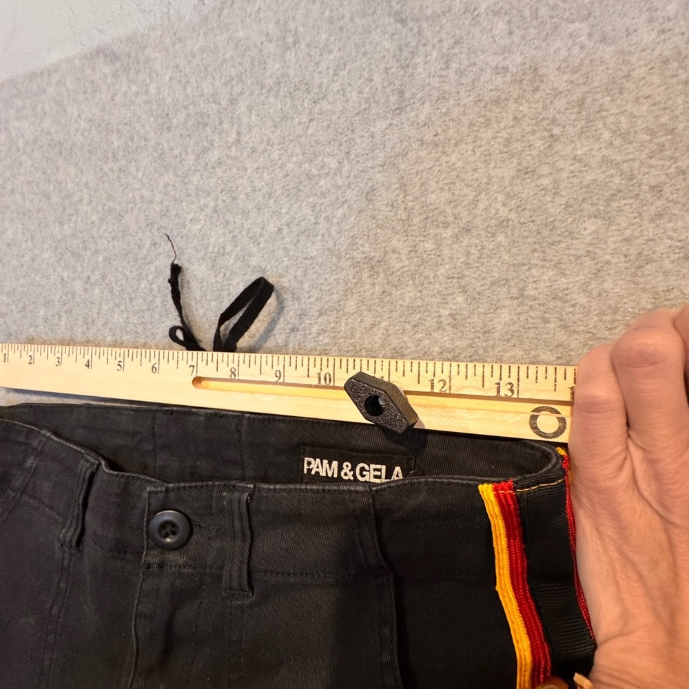 Low Rise Lace Up Cargo Jeans Charcoal Denim Red Yellow Stripe Moto 24 Pam & Gela - Picture 8 of 9